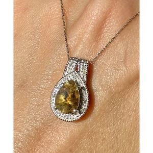 10k Solid White Gold And Diamonds Clyde Duneier Pear Tourmaline Pendant